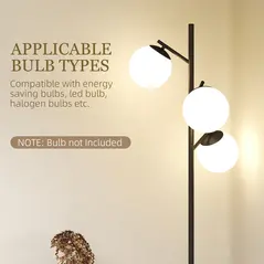 HOMCOM 3-Light Tree Floor Lamps for Living Room, Modern Standing Lamp for Bedroom with Globe Lampshade, Steel Base, Bulb not Included, Black - 6