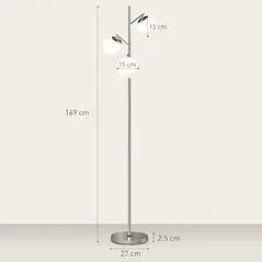 HOMCOM 3-Light Tree Floor Lamps for Living Room, Modern Standing Lamp for Bedroom with Globe Lampshade, 3000K/4000K/6000K Colour Temperatures, Steel Base, Silver Tone - 3