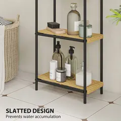 HOMCOM 3-Tier Bamboo Bathroom Storage Shelf, Freestanding Narrow Shelving Unit with Slatted Shelves for Kitchen Bathroom Living Room, 41.5 x 21.5 x 77.5 cm, Natural and Black - 6