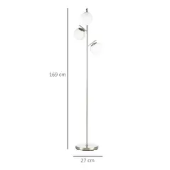 HOMCOM 3-Light Tree Floor Lamps for Living Room, Modern Standing Lamp for Bedroom with Globe Lampshade, Steel Base, Bulb not Included, Silver Tone - 3