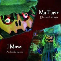 HOMCOM 3'6" Pumpkin Scarecrow Halloween Animatronic, with Glowing Eyes - 5