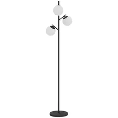 HOMCOM 3-Light Tree Floor Lamps for Living Room, Modern Standing Lamp for Bedroom with Globe Lampshade, Steel Base, Bulb not Included, Black - 1