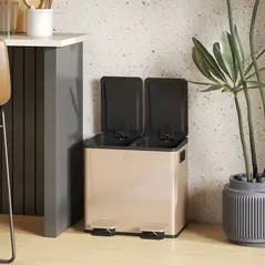 HOMCOM 30L Dual Compartment Stainless Steel Bin, with Deodoriser Holders - Gold Tone - 9