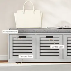 HOMCOM 3-Drawer Shoe Storage Bench - Grey - 6