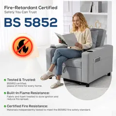 HOMCOM 3-in-1 Single Sofa Bed, Convertible Sleeper Chair Bed - Light Grey - 9