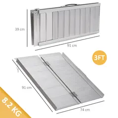 HOMCOM 3ft Folding Aluminum Wheelchair Ramp Scooter Portable Mobility Assist Suitcase Access Aid Disabled - 3