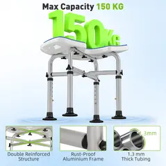 HOMCOM 39-51.5cm 'U' Seat Padded Shower Stool - Dark Blue - 4