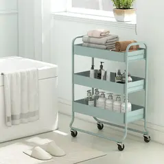 HOMCOM 3-Tier Storage Trolley on Wheels, Rolling Utility Cart with Mesh Backets for Kitchen, Bathroom, Bedroom, Light Green - 9