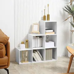 HOMCOM 3-tier Step 6 Cubes Storage Unit Particle Board Cabinet Bookcase Organiser Home Office Shelves - White - 2