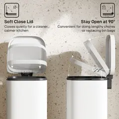 HOMCOM 30L Kitchen Bin, Compact Pedal Bin with Soft-Close and Stay-Open Lid, Removable Bucket for Kitchen, Home, Office, Cream - 5