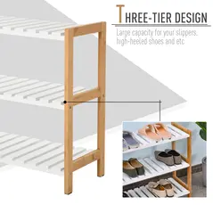 HOMCOM 3-Tier Shoe Rack Wood Frame Slatted Shelves Spacious Open Hygienic Storage Home Hallway Furniture Family Guests 70L x 26W x 57.5H cm - Natural - 4