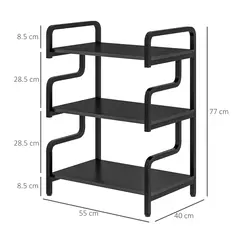 HOMCOM 3-Tier Printer Stand with Storage Shelves, Printer Table, 55 x 40 x 77cm Printer Shelf for Home Office, Study, Black - 3