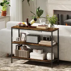 HOMCOM 3-Tier Console Table with Storage Shelves - Rustic Brown - 7