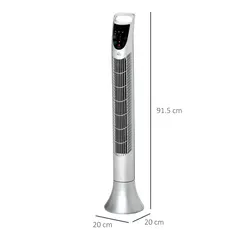 HOMCOM 36'' Freestanding Tower Fan, 3 Speed 3 Mode, 7.5h Timer, 70 Degree Oscillation, LED Panel, 5M Remote Controller, Silver - 3