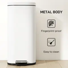 HOMCOM 30L Kitchen Bin, Compact Pedal Bin with Soft-Close and Stay-Open Lid, Removable Bucket for Kitchen, Home, Office, Cream - 7