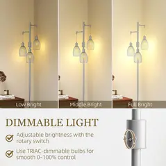 HOMCOM 3-Light Floor Lamp, 170cm Industrial Dimmable Standing Lamp with Steel Wire Cage Lampshades for Living Room, Bedroom, Dining Room, Study, Bulb Not Included, Silver Tone - 4