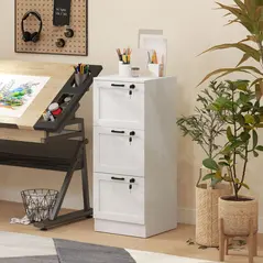HOMCOM 3-Drawer Filing Cabinet with Lock - White - 8