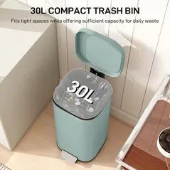 HOMCOM 30L Kitchen Bin, Compact Pedal Bin with Soft-Close and Stay-Open Lid, Removable Bucket for Kitchen, Home, Office, Green - 4