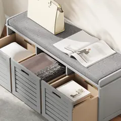 HOMCOM 3-Drawer Shoe Storage Bench - Grey - 8