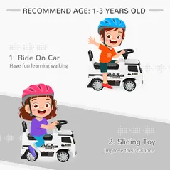 HOMCOM 3-in-1 Ride On Car Foot To Floor Slider Toddler w/ Horn Steering Wheel NO POWER Manual Under Seat Storage Safe Design for 1-3 Year Old White - 7