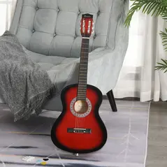 HOMCOM 36" 3/4 Beginner Acoustic Guitar Set, with Protective Case, Red - 2