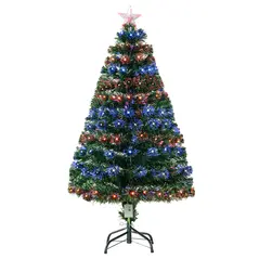 HOMCOM 4 Feet Prelit Artificial Christmas Tree with Multi-Coloured Fiber Optic LED Light, Holiday Home Xmas Decoration, Green - 1