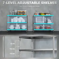 HOMCOM 3-Tier Bakers Rack with Storage, Stainless Steel Microwave Stand with Adjustable Shelves for Small Spaces, Kitchen Storage Unit for Spices, Pots and Pans, Silver Tone - 6
