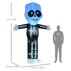 HOMCOM 3m Halloween Inflatable Skeleton Ghost Decoration, LED Lighted for Home Indoor Outdoor Garden Lawn Decoration Party Prop - 3