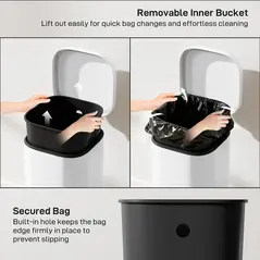 HOMCOM 30L Kitchen Bin, Compact Pedal Bin with Soft-Close and Stay-Open Lid, Removable Bucket for Kitchen, Home, Office, White - 6