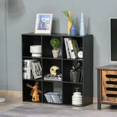 HOMCOM 3-tier 9 Cubes Storage Unit Particle Board Cupboard Bookcase Organiser Home Office Shelves, Black - 9