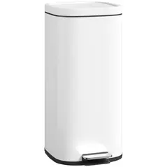 HOMCOM 30L Kitchen Bin, Compact Pedal Bin with Soft-Close and Stay-Open Lid, Removable Bucket for Kitchen, Home, Office, White - 1