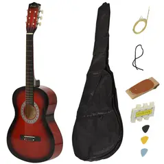 HOMCOM 36" 3/4 Beginner Acoustic Guitar Set, with Protective Case, Red - 1