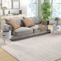 HOMCOM 3-Tier Coffee Table, Round End Table with 2 Hidden Compartments and Detachable Tray, Side Table with Storage for Living Room, Set of 2, White - 2