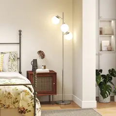 HOMCOM 3-Light Tree Floor Lamps for Living Room, Modern Standing Lamp for Bedroom with Globe Lampshade, 3000K/4000K/6000K Colour Temperatures, Steel Base, Silver Tone - 9