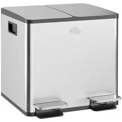 HOMCOM 30L Dual Compartment Stainless Steel Bin, with Deodoriser Holders - Silver Tone - 1