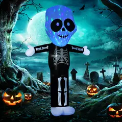 HOMCOM 3m Halloween Inflatable Skeleton Ghost Decoration, LED Lighted for Home Indoor Outdoor Garden Lawn Decoration Party Prop - 2