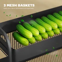 HOMCOM 3-Tier Storage Trolley on Wheels, Rolling Utility Cart with Mesh Backets for Kitchen, Bathroom, Bedroom, Black - 4