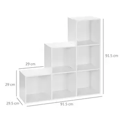 HOMCOM 3-tier Step 6 Cubes Storage Unit Particle Board Cabinet Bookcase Organiser Home Office Shelves - White - 3