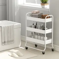 HOMCOM 3-Tier Storage Trolley on Wheels, Rolling Utility Cart with Mesh Backets for Kitchen, Bathroom, Bedroom, White - 9