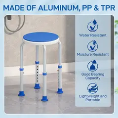 HOMCOM 360° Swivel Shower Chair, Height Adjustable Aluminium Shower Stool with Non-Slip Feet for Disabled, Elderly, Blue - 5