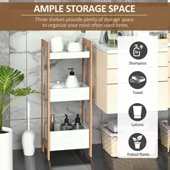 HOMCOM 3-Tier Bathroom Rack Storage Shelf Bamboo Organiser Shower Tower for Narrow Place - 5
