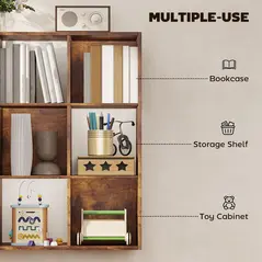 HOMCOM 3-tier 9 Cubes Storage Unit Particle Board Cupboard Bookcase Organiser Home Office Shelves, Rustic Brown - 6