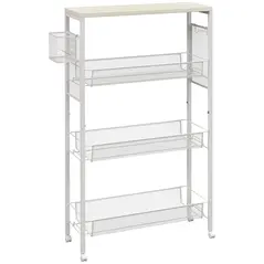 HOMCOM 3-Tier Kitchen Cart with 3 Steel Wire Baskets - White - 1