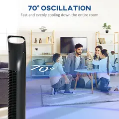 HOMCOM 36'' Freestanding Tower Fan, 3 Speed 3 Mode, 7.5h Timer, 70 Degree Oscillation, LED Panel, 5M Remote Controller, Silver - 6