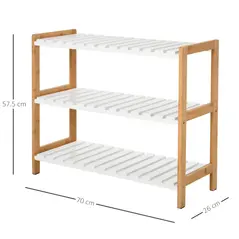 HOMCOM 3-Tier Shoe Rack Wood Frame Slatted Shelves Spacious Open Hygienic Storage Home Hallway Furniture Family Guests 70L x 26W x 57.5H cm - Natural - 3