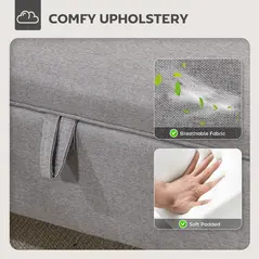 HOMCOM 30L Linen Storage Ottoman Padded Footstool with Rubberwood Legs for Storage Box, Bed End, Shoe Bench, Seating, Light Grey - 5