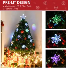 HOMCOM 3FT Green Fibre Optic Artificial Christmas Tree Xmas Colourful LED Scattered Tree with Snowflakes Ornaments Fireproofing - 4