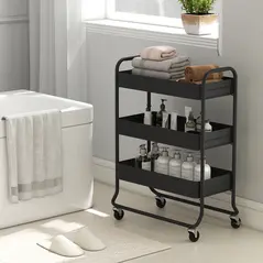 HOMCOM 3-Tier Storage Trolley on Wheels, Rolling Utility Cart with Mesh Backets for Kitchen, Bathroom, Bedroom, Black - 9