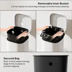 HOMCOM 30L Kitchen Bin, Compact Pedal Bin with Soft-Close and Stay-Open Lid, Removable Bucket for Kitchen, Home, Office, Cream - 6