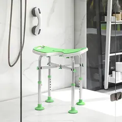 HOMCOM 39-51.5cm 'U' Seat Padded Shower Stool - Green - 9